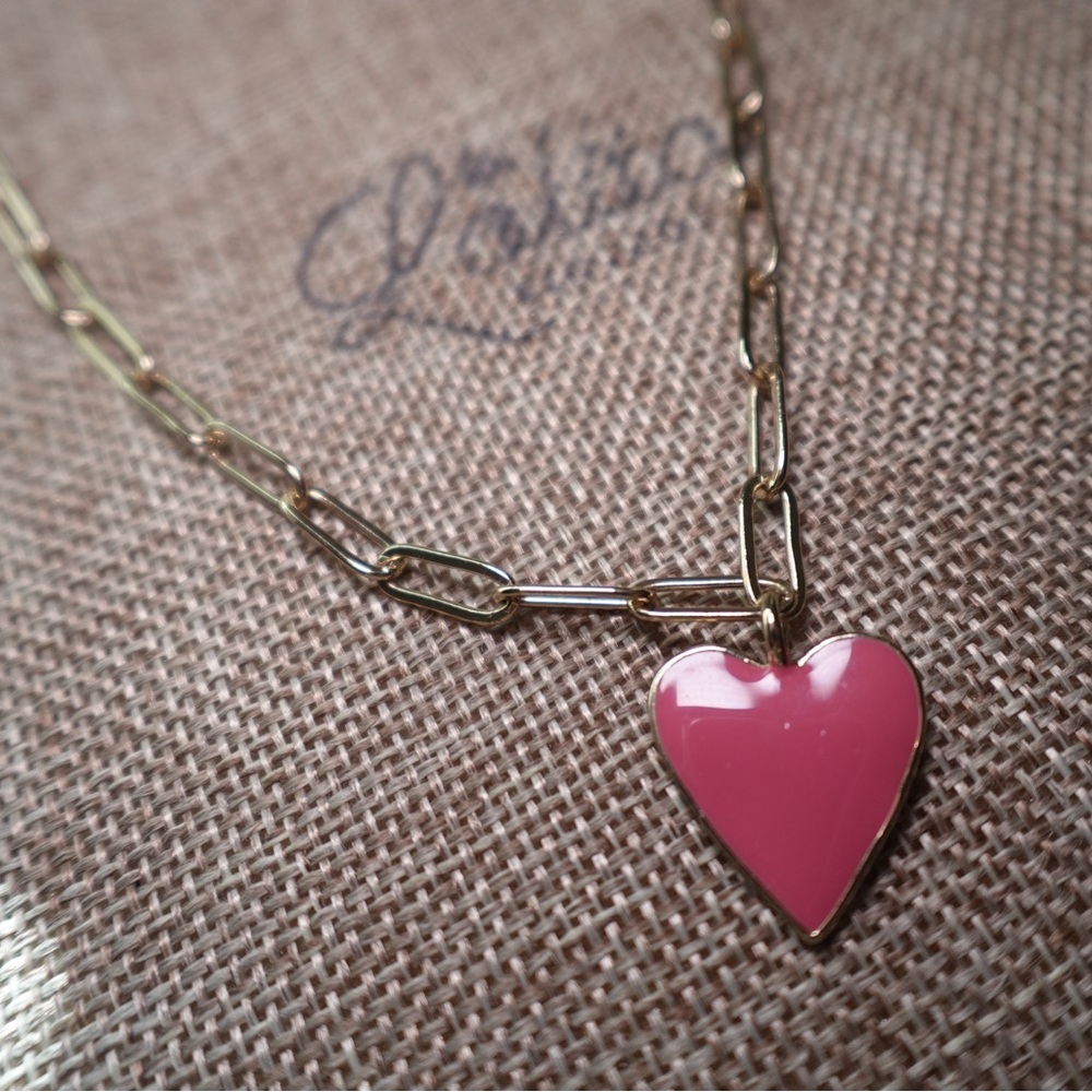 Gold Heart Necklace with Pink Pendant